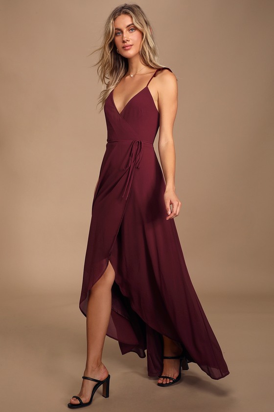Burgundy Dress - Wrap Dress - High-Low Dress - Maxi Dress - Lulus